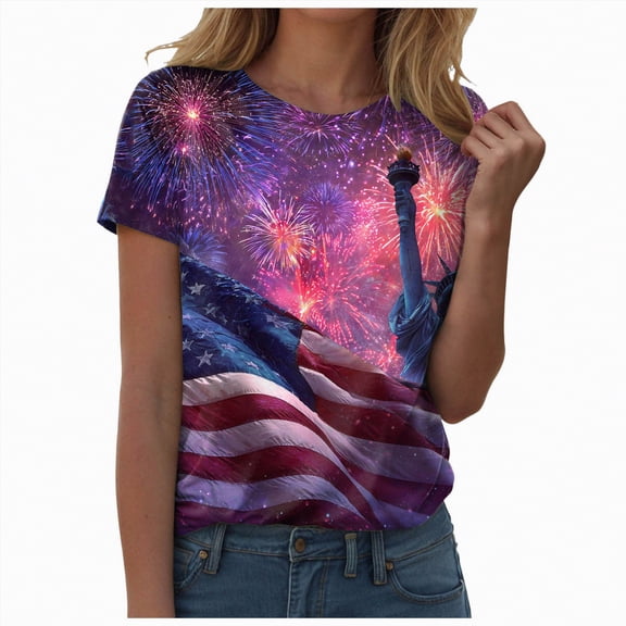 mgoYE Women Top 250th Anniversary USA Shirt Women's American 250th Anniversary Printed Casual Sweatshirt 250 Years 1776–2026 Patriotic Shirt|Purple XL