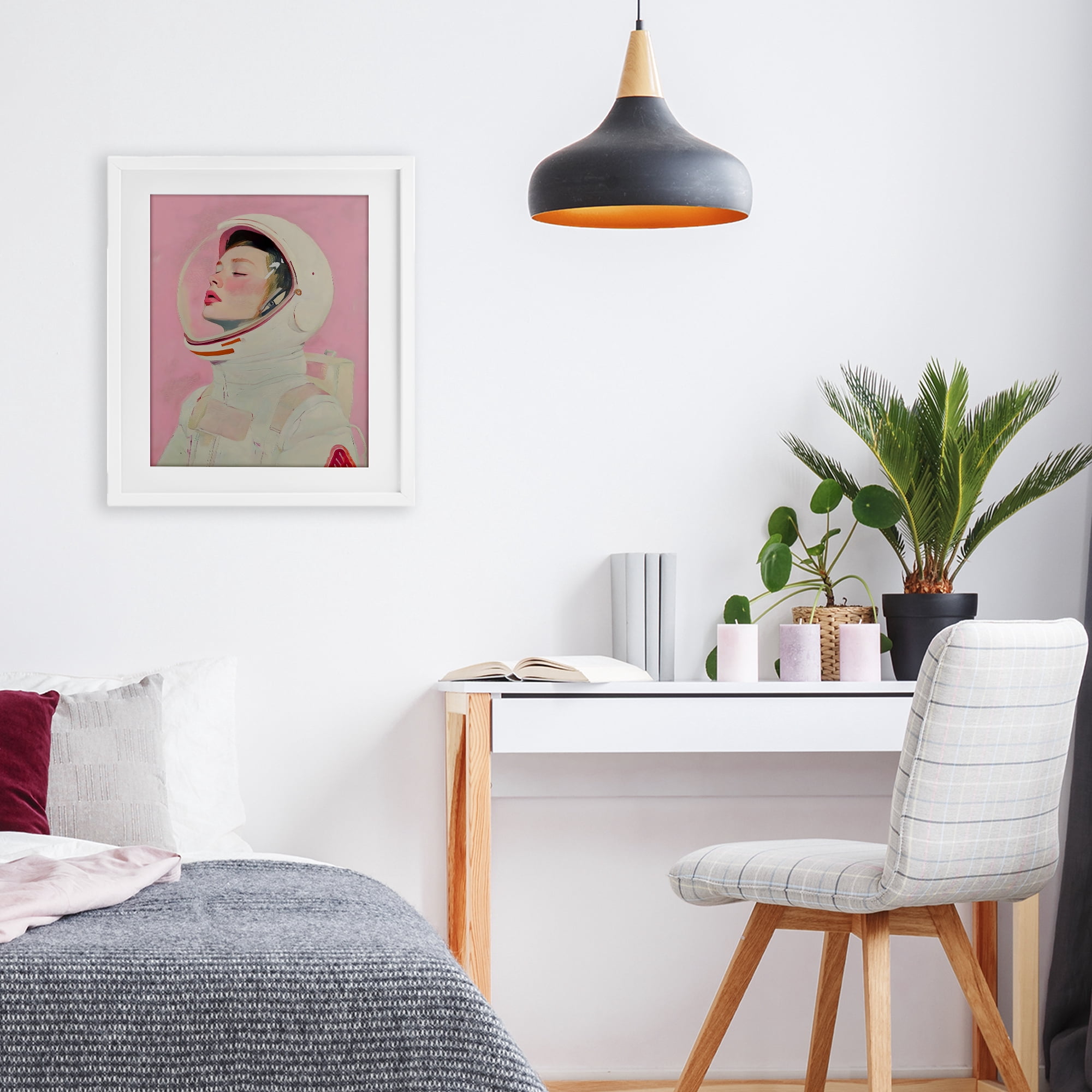 Stupell Industries Pink Astronaut Girl White Framed Print Under Glass, design by The Prints Vibe