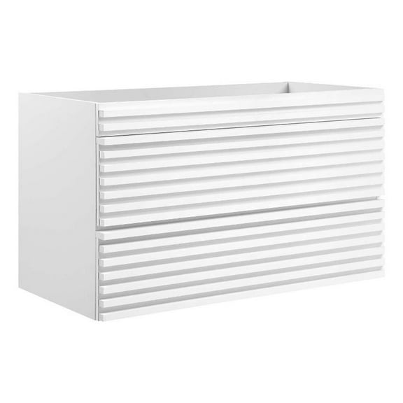 Pemberly Row 35" MDF Wood Wall-Mount Bathroom Vanity Cabinet in White