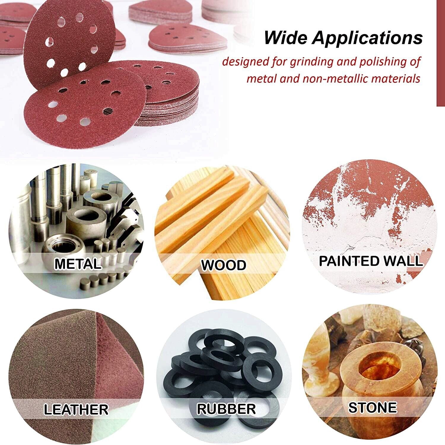 100PCS 80 Grit 5 inch Sanding Discs Hook Loop 8-Hole Orbital Sander Paper Pad
