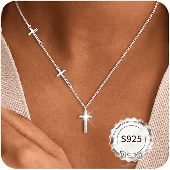 VIDONIO Cross Necklace for Women 925 Silver Cross Necklace with Pendant Layered Cross Necklace Silver Women Minimalist Religious Cross Necklace for Women Christmas Jewelry Gift 47 5cm