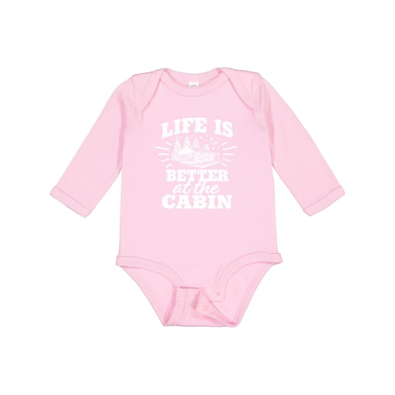 Inktastic Life is Better at The Cabin with Trees and Moon Boys or Girls Long Sleeve Baby Bodysuit
