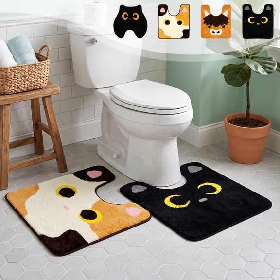 Ouuluon Soft Cute Toilet Rug, 20x20 inch Absorbent Non-Slip Bath Mat for Bathroom Floor