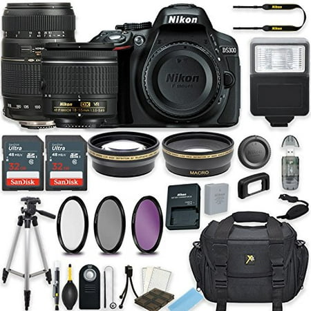 Nikon D5300 24.2 MP DSLR Camera (Black) w/ AF-P DX NIKKOR 18-55mm f/3.5-5.6G VR Lens & Tamron 70-300mm f/4-5.6 Di LD Lens Bundle includes 64GB Memory + Filters + Deluxe Bag +