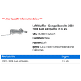 thumbnail image 2 of Left Muffler - Compatible with 2002 - 2004 Audi A6 Quattro 2.7L V6 2003, 2 of 2