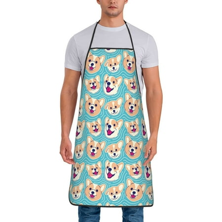 

Aprons for Men Women - Cute Corgi Head Cooking Kitchen Apron Chef Apron Waterproof Apron for Painting Pottery Baking BBQ Gardening Salon Gift For women Men