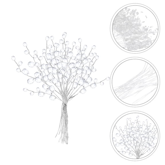 Milisten 60Pcs Crystal Floral Picks White Aluminum Wire Stems for Floral Arrangements