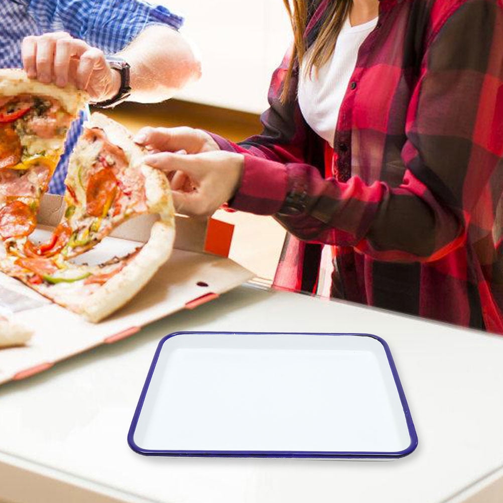 BESTYASH Rectangular Baking Tray Enamel Roasting Baking Tray White Heat Transfer 1Set