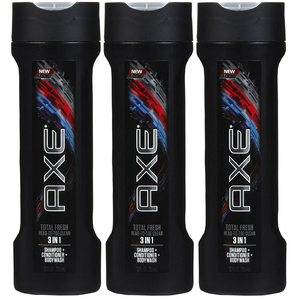 Axe 3 In 1 Shampoo + Conditioner + Bodywash Total Fresh 12 Ounces (Pack