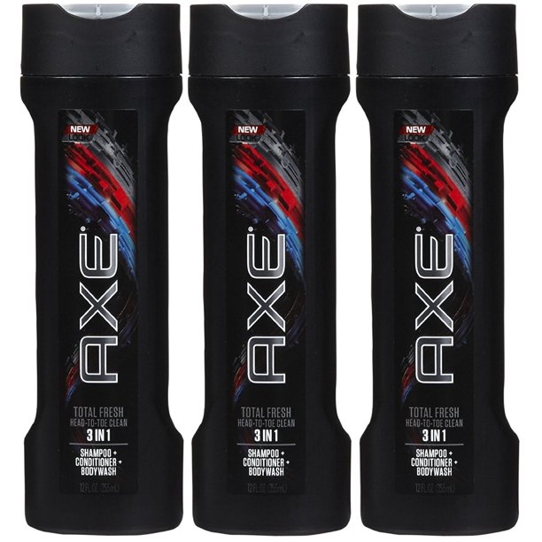 Axe 3 In 1 Shampoo + Conditioner + Bodywash Total Fresh 12 Ounces (Pack