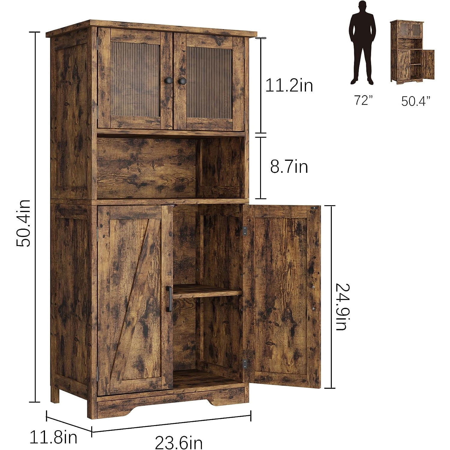 HOSSLLY Bathroom Storage Cabinet, Freestanding Bathroom Cabinet with Open Storage, Kitchen Pantry Cabinet with Doors for Living Room, Bathroom Floor Cabinet, Brown