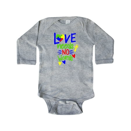 

Inktastic Love Needs No Words Autism Awareness Puzzle Heart Gift Baby Boy or Baby Girl Long Sleeve Bodysuit