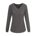 thumbnail image 1 of Camiseta de manga larga de color sólido con cuello en V para mujer, blusa suelta informal, gris, M Vogacara AP003714-07, 1 of 5