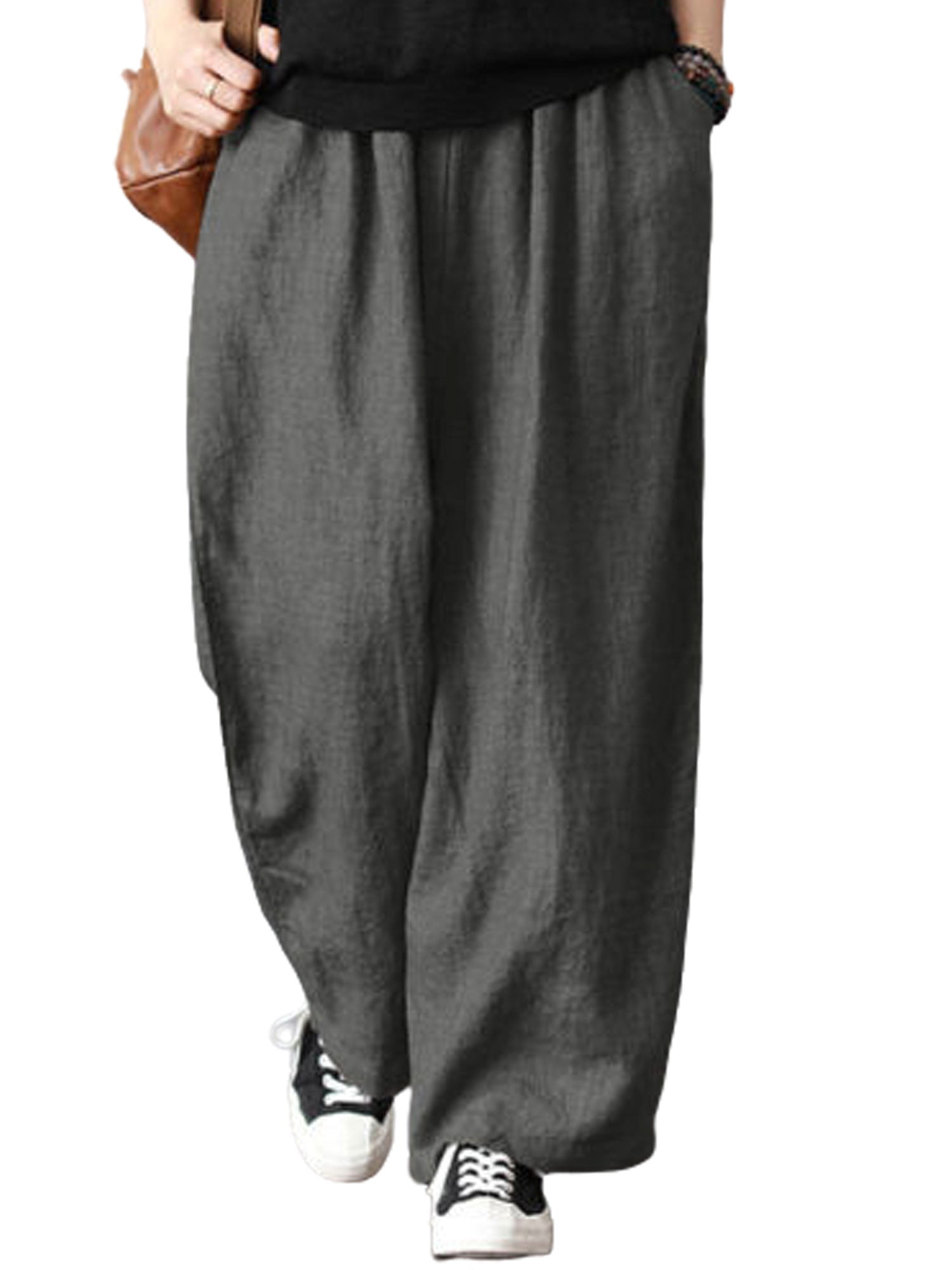 wodceeke Plus Size Pants for Women Mid-Waist Casual Striped Print Sports Pants Harem Pants Jogger Pants