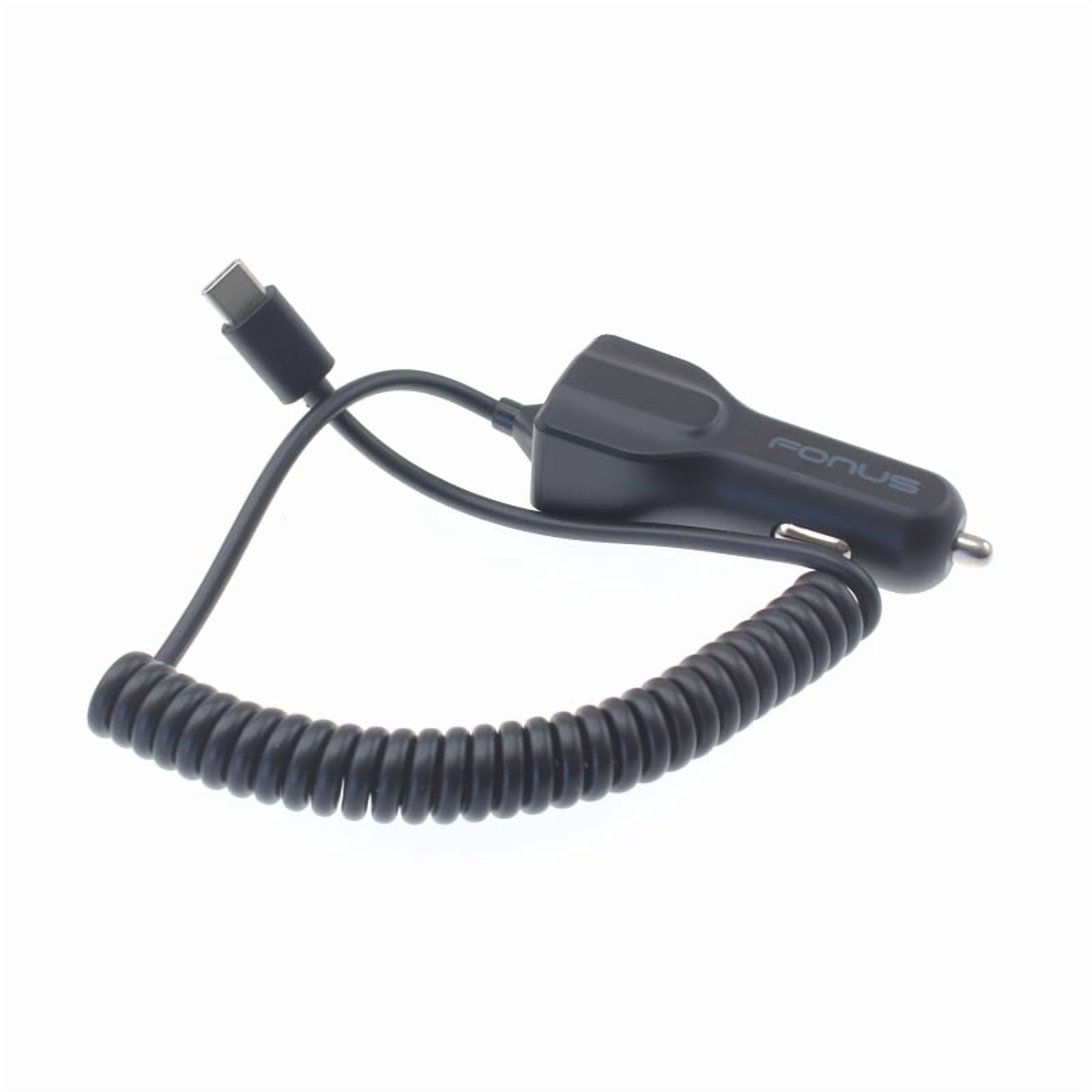 Car Charger for Nokia T20/T21 - 30W Type-C Power Adapter DC Socket Fast USB Port Coiled Cable