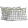 thumbnail image 2 of Lumbar Pillow Covers 20x12 Inch Set of 2, Watercolor Floral Waterproof Outdoor Pillow Covers, Spring Flowers Leaves Plants Gray Plaid Decorative Cushion Pillowcases for Couch, Sofa, Bed, Patio, 2 of 9