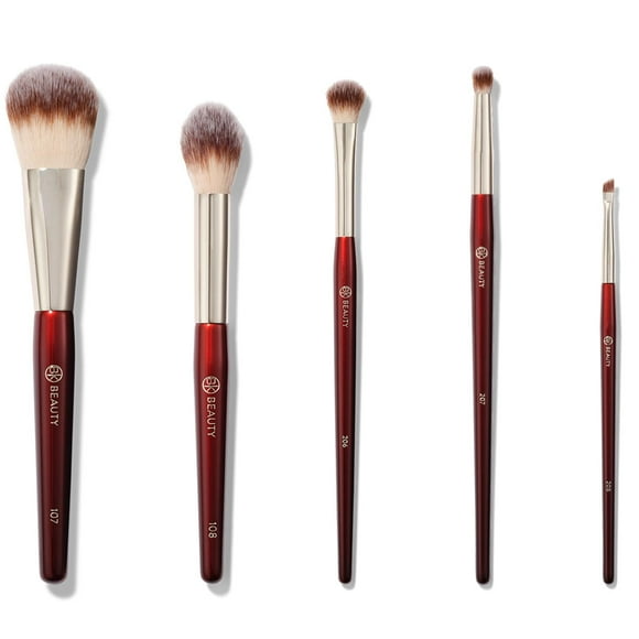 BK BEAUTY - COLECCIÓN DE CEPILLOS DE PRECISIÓN (5PC) - Juego de pinceles de maquillaje profesional para polvos de contorno de rubor bronceador y maquillaje de ojos | Brochas faciales premium para una