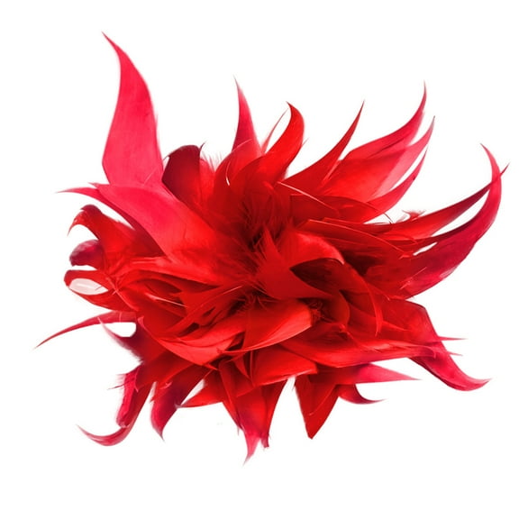 Red Feather Brooch Plume Corsage for Costume, Hair, Hat, Bag & Suit Decoration – Fluffy Handmade Feather Jewelry