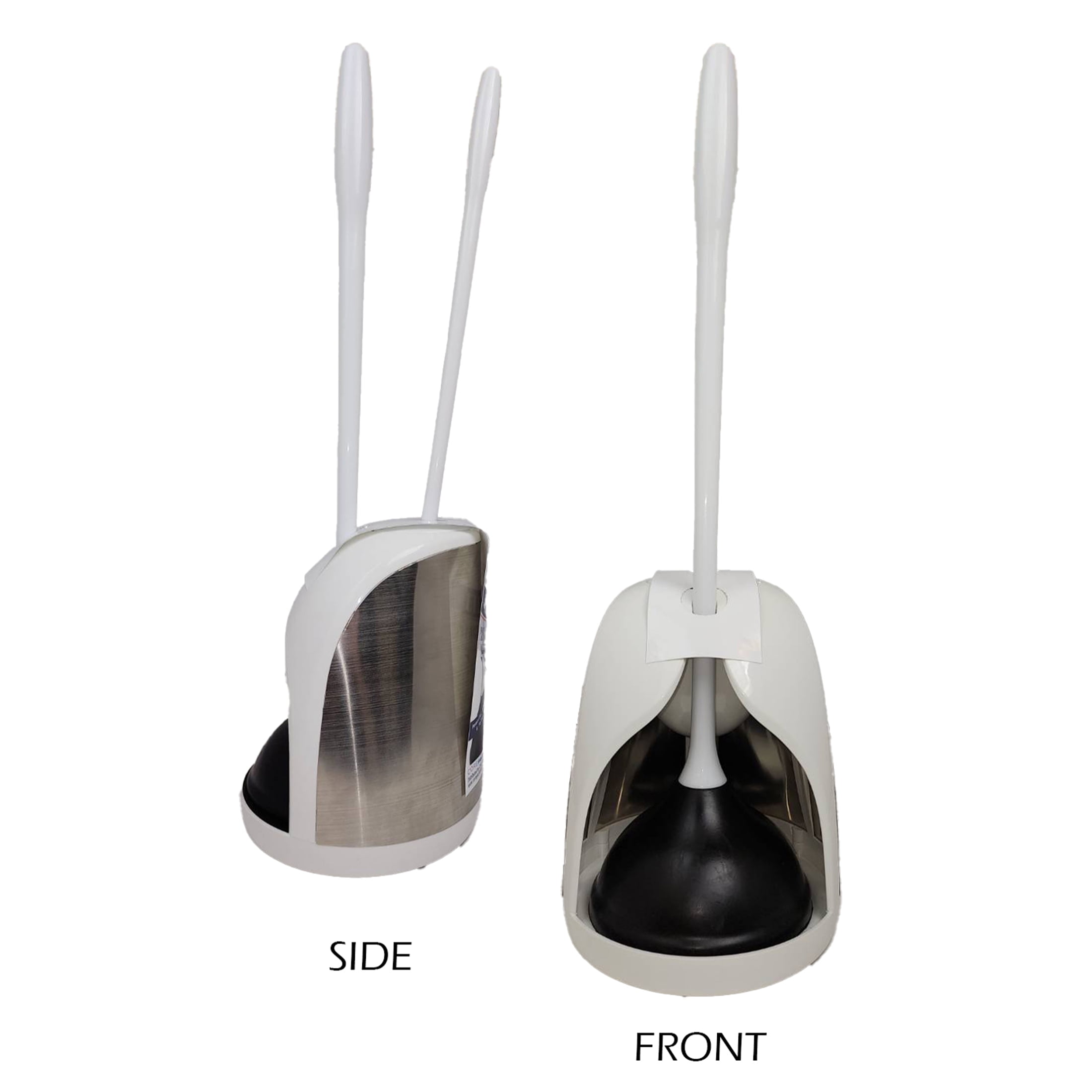 Dr. Rooter Freestanding Bath Caddy Set with Toilet Brush and Plunger, White and Brushed Stainless Steel, 1 Set