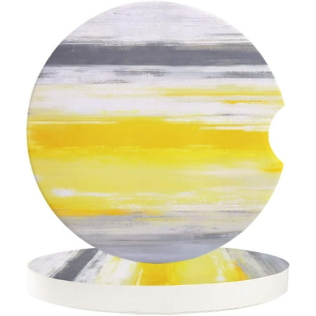 

KXMDXA Abstract Yellow and Gray Texture Set of 6 Car Coaster for Drinks Absorbent Ceramic Stone Coasters Cup Mat with Cork Base for Home Kitchen Room Coffee Table Bar Decor