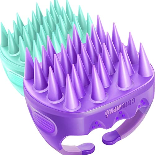 Scalp Massager, 2 Pack Scalp Brush Hair Shampoo Brush Head Scrubber [ 2020 Upgraded Version ] 100% Comfortable for All Hair Types of Curly Girls, Women, Wife, Girlfriend, Daughter, Men, Kids, Pets
