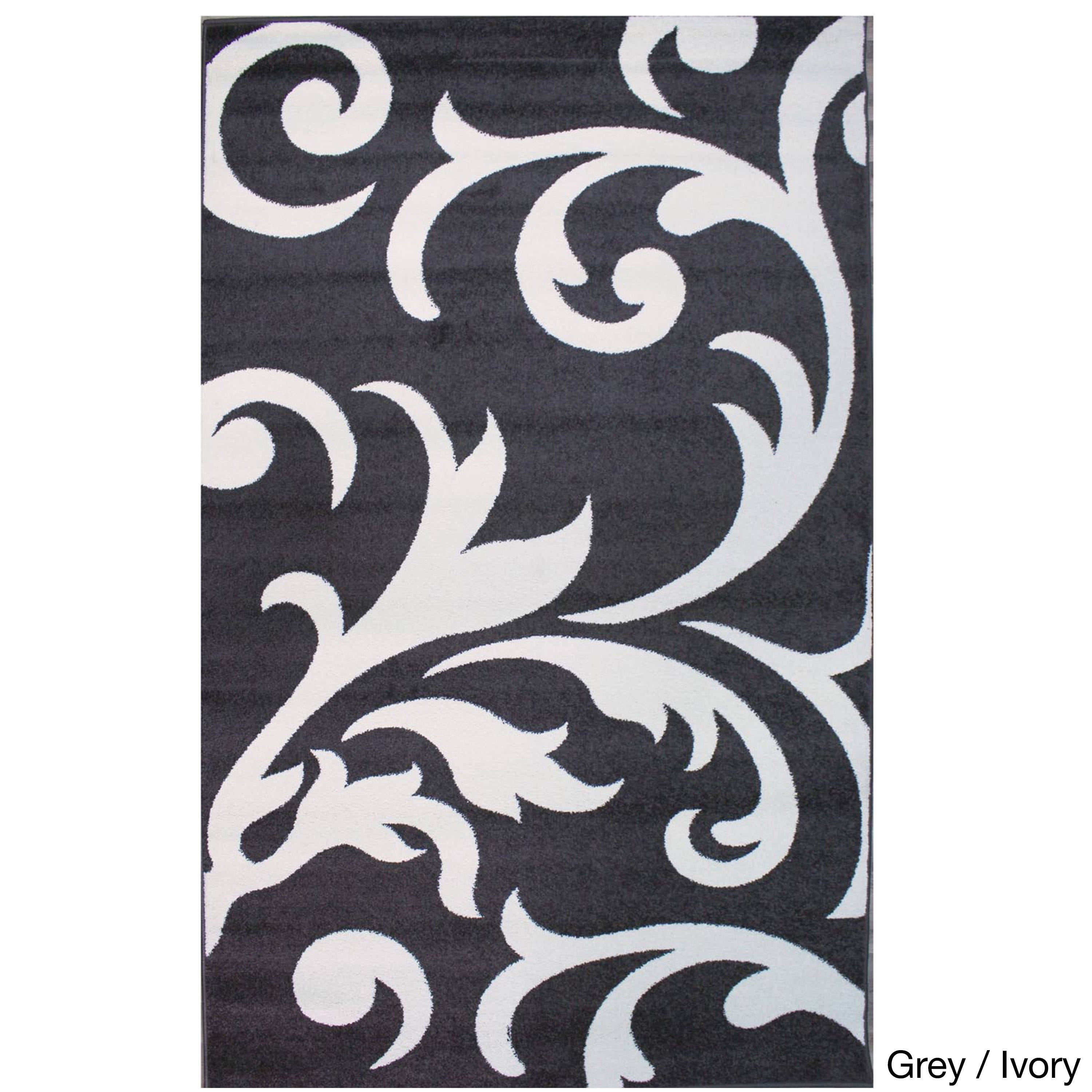 Super Area Rugs, Metro StainResistant Grey & Ivory Damask Rug, 8' x 10