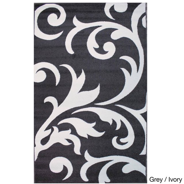 Super Area Rugs, Metro StainResistant Grey & Ivory Damask Rug, 8' x 10