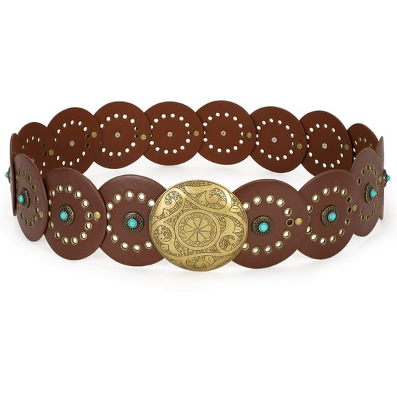 WHIPPY Western Leather Belts for Women Cowgirl Cowboy Belt Ladies Wide Vintage Waist Belts for Dresses