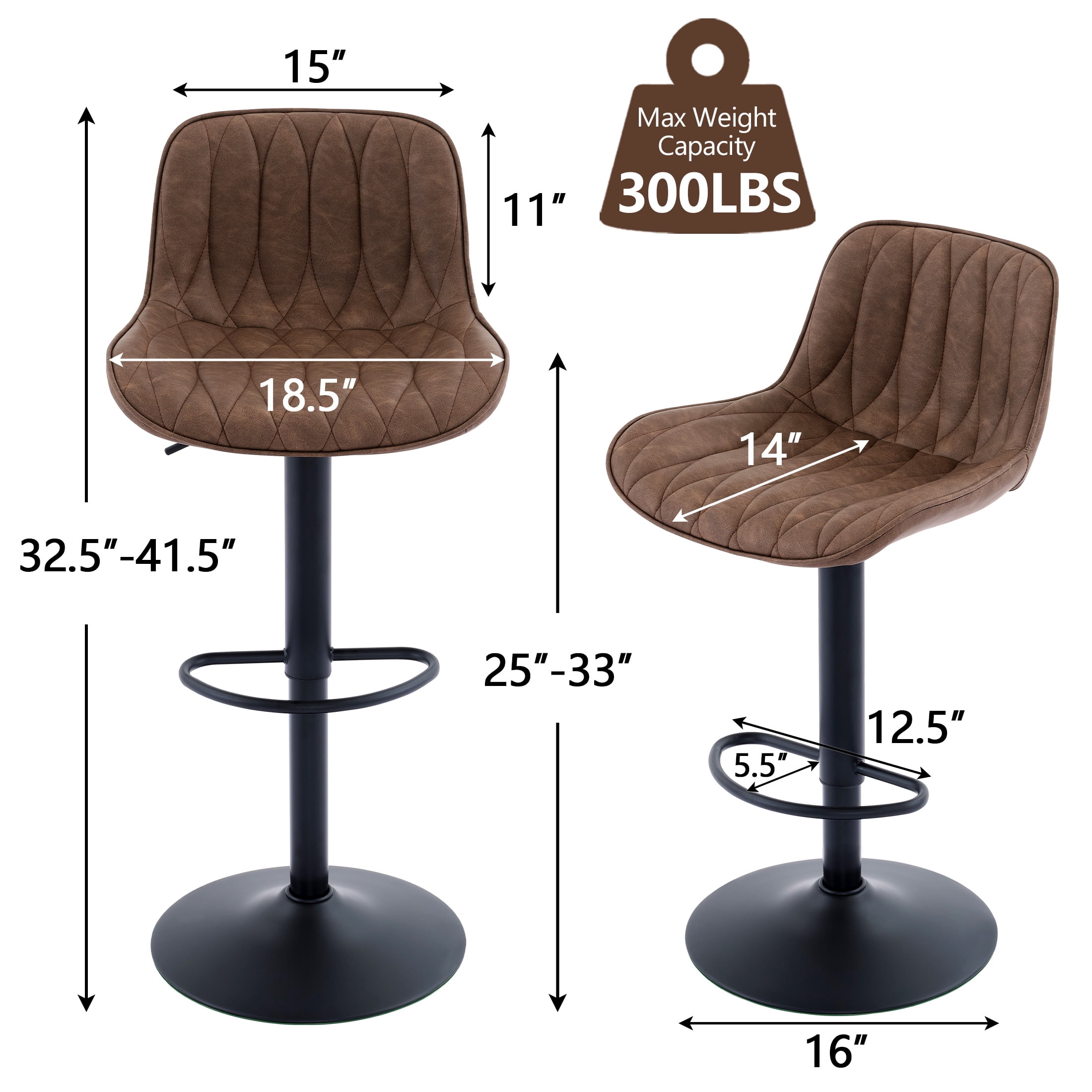 FIRAVOE Swivel Bar Stools Set of 4 (Adjustable Height 25"-33") Counter Height Bar Stools with Back, Modern Faux Leather Barstools for Kitchen Island, Tan