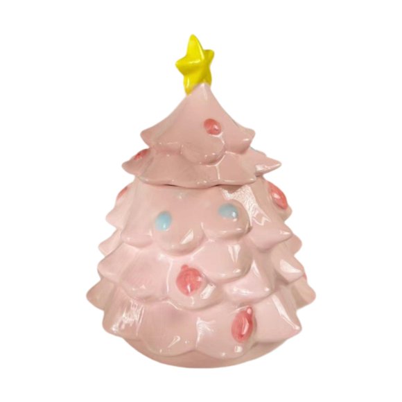 Tarro de dulces navideño con forma de árbol de Navidad, tarro de galletas, lata de dulces navideña de dibujos animados con tapa decorativa Rosa