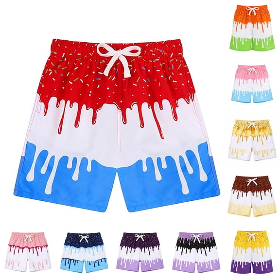 Heydday Boys Swim Trunks With Compression Liner Quick Dry Bathing Suits Kids Swim Shorts With Ice Cream Print Swimwear Shorts For Children Toddler Swimwear Age 2-14(Red/2-3 Years)