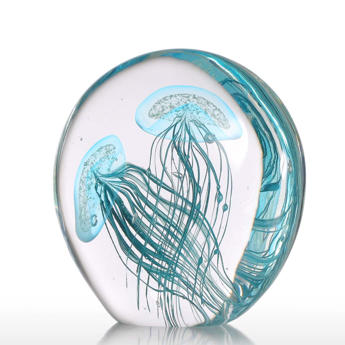 Tooarts Glass Jellyfish Gift Blue Ornament Animal Figurine Handblown Art Modern Ornaments for the Home