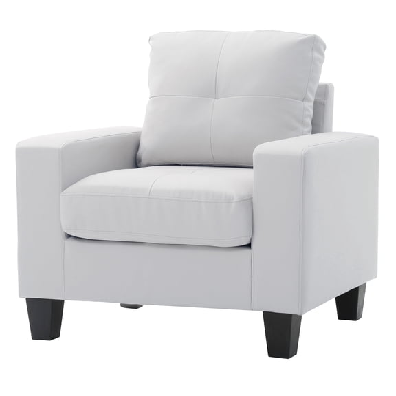 Dtwnek PU Club Chair with Wood Legs, Modern Accent Chair Armchair for Living Room, Office, White