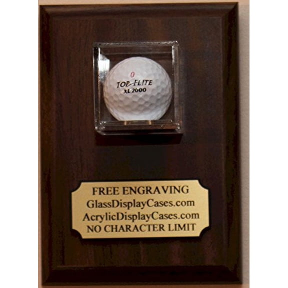 Golf Ball Personalized Hole In One - Eagle - Best Round - Game Wall Mount Display Case Holder - Wood Plaque with Walnut Finish
