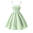 thumbnail image 3 of Girls Tie Strap Solid Color A-Line Sundress Ruched Bust Double Layer Ruffle Hem Sweet Summer Dress Big Kids Daily Casual Flowy Princess Dress(Light Green,9-10 Years), 3 of 3