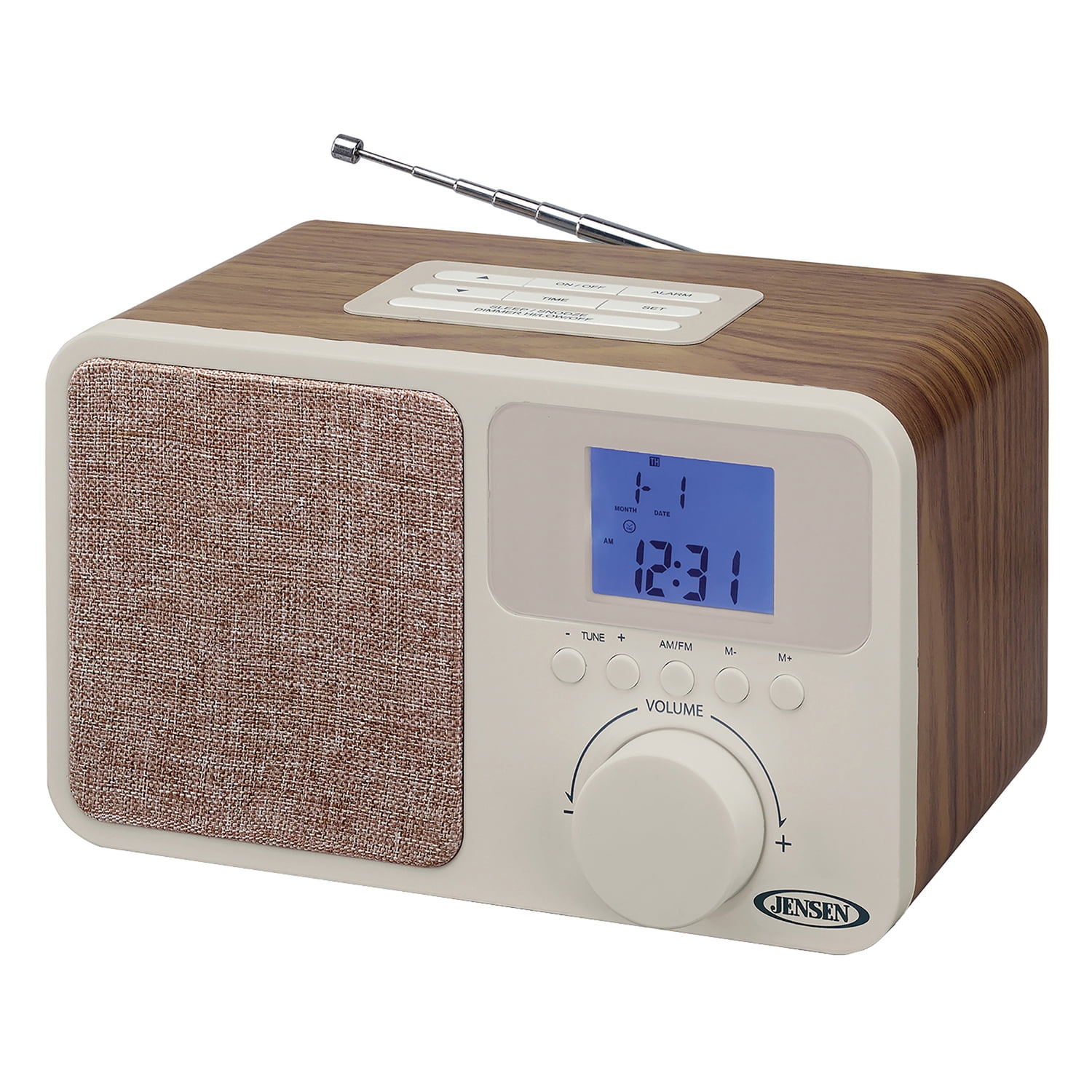 JENSEN JCR-315 Digital AM/FM Dual-Alarm Clock Radio with Wood Cabinet, JCR-315