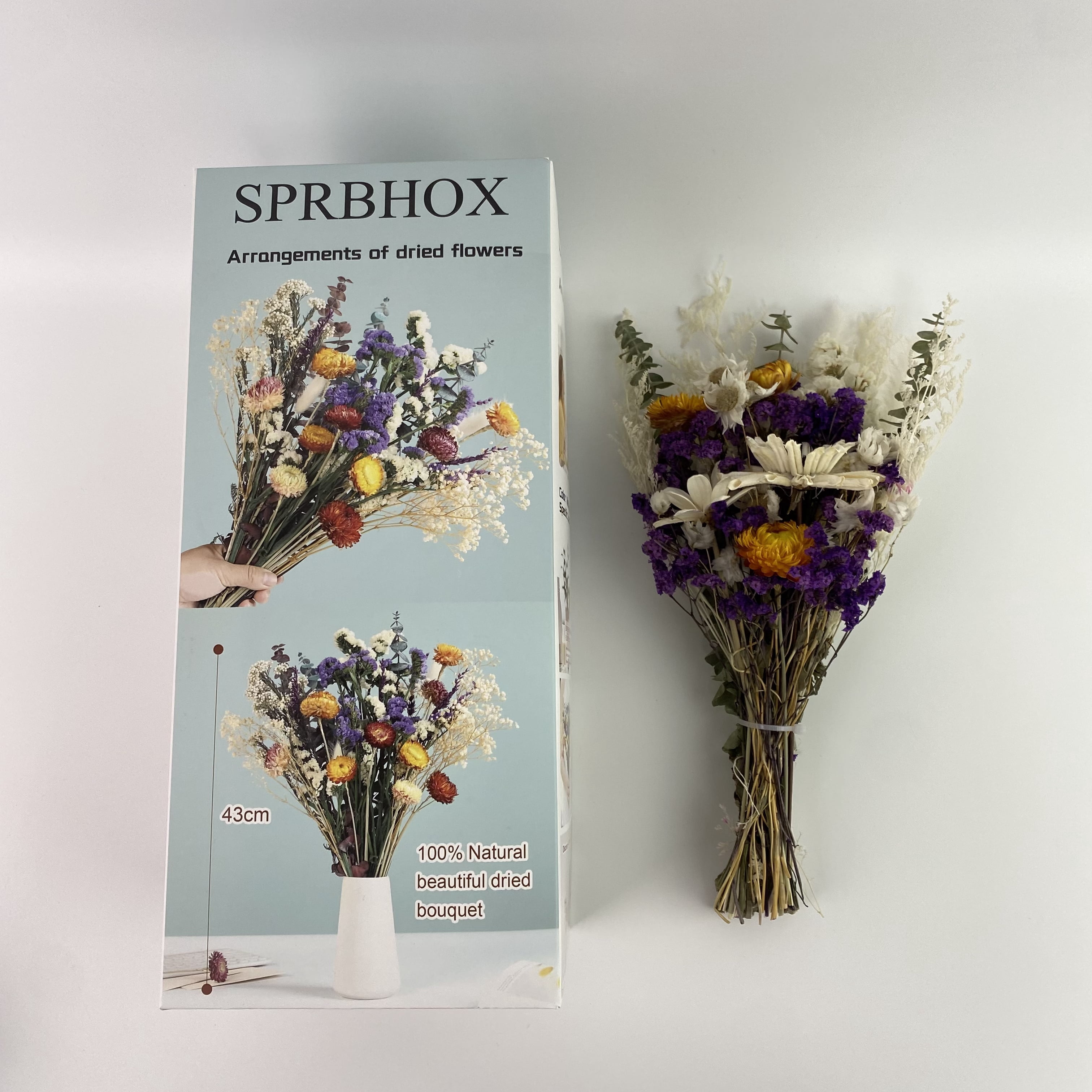 SPRBHOX Arrangements of dried flowers,Natural Dried Flower Bouquet, 17" DIY Floral Arrangements with Eucalyptus Strawflower Lavender, Rustic Boho Wedding and Home Centerpiece Decorations