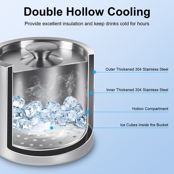 imerelez 3L Ice Holder Ice Container Double-Wall Stainless Steel Insulated Ice Bucket 3L Ice Holder Ice Container with Lid Scoop Strainer Handle for Wine Champagne Beer Parties Cocktails