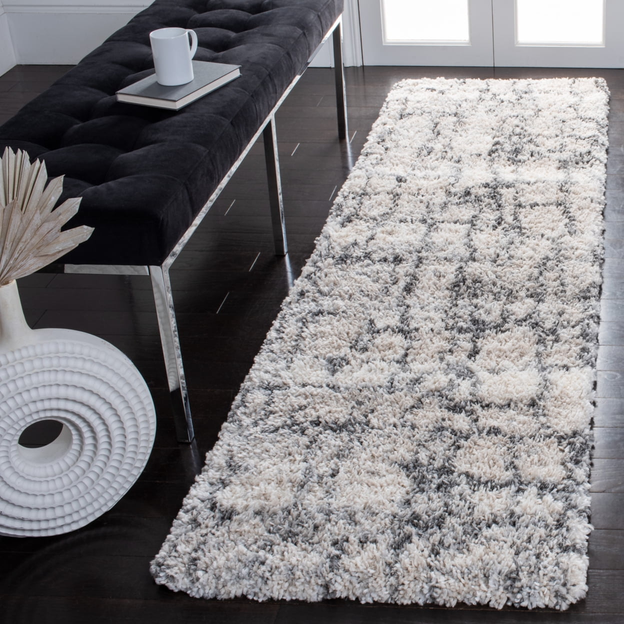 SAFAVIEH Fontana Daphne Block Shag Area Rug, Ivory/Grey, 11' x 15'