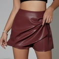thumbnail image 3 of Perfectbot Women's Faux Leather Bodycon Mini Skorts Ruched Asymmetrical Wrap Zipper Slit Short Skirts, 3 of 8
