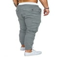 thumbnail image 4 of Men Solid Color Cargo Trousers  Loose Fit Drawstring Waist Long Pants, 4 of 5