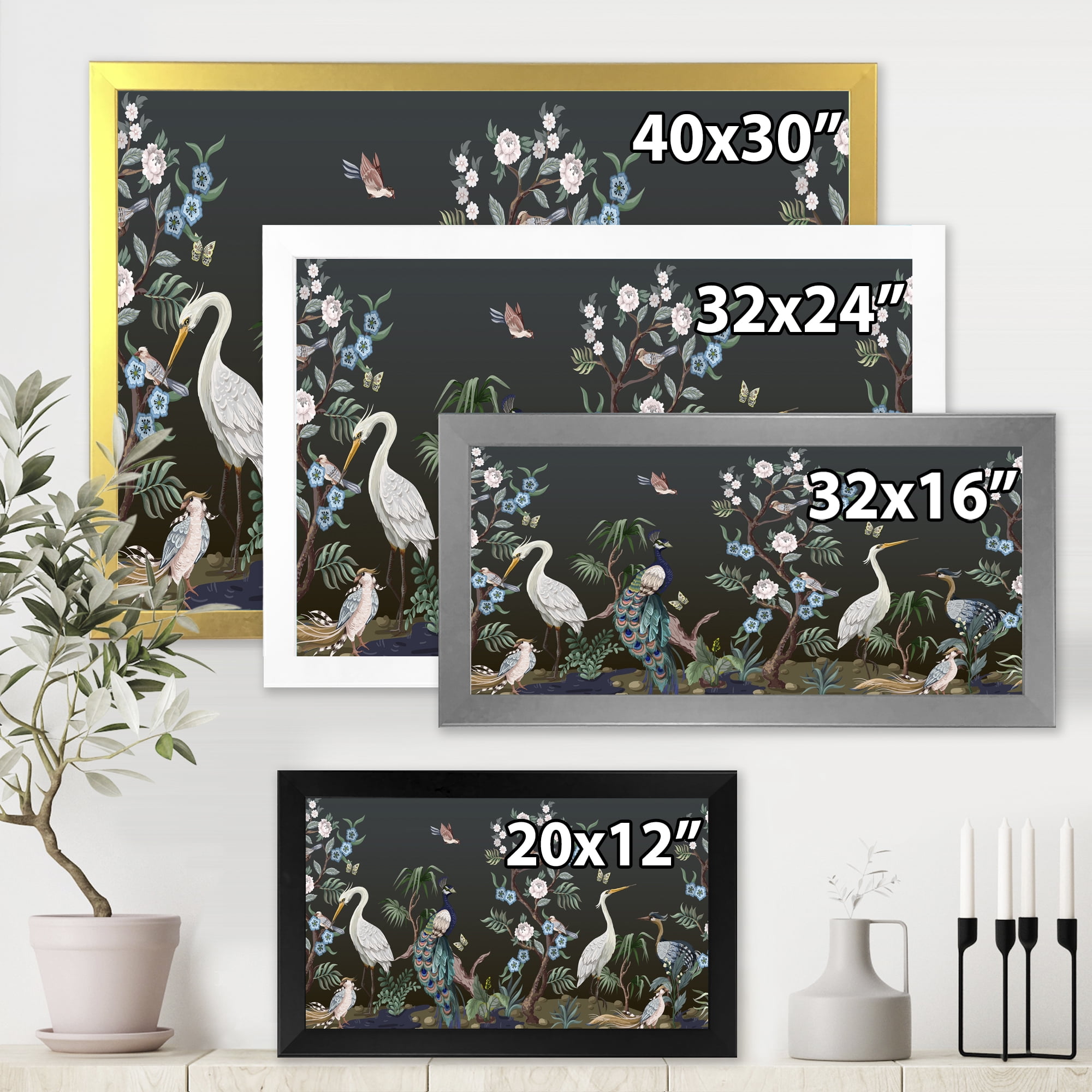Designart 'Chinoiserie With Peonies and Birds IV' Traditional Framed Art Print