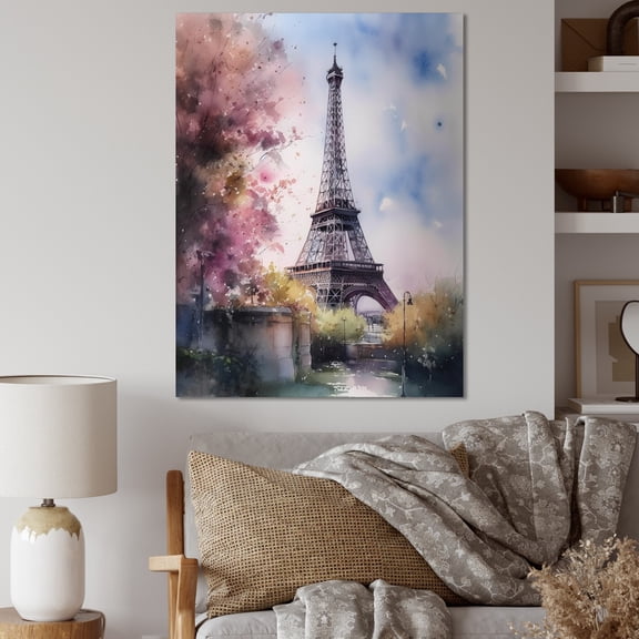 DESIGN ART Designart "Beautiful Eiffel Tower In Paris V" City Paris Canvas Wall Art 16 in. wide x 32 in. high