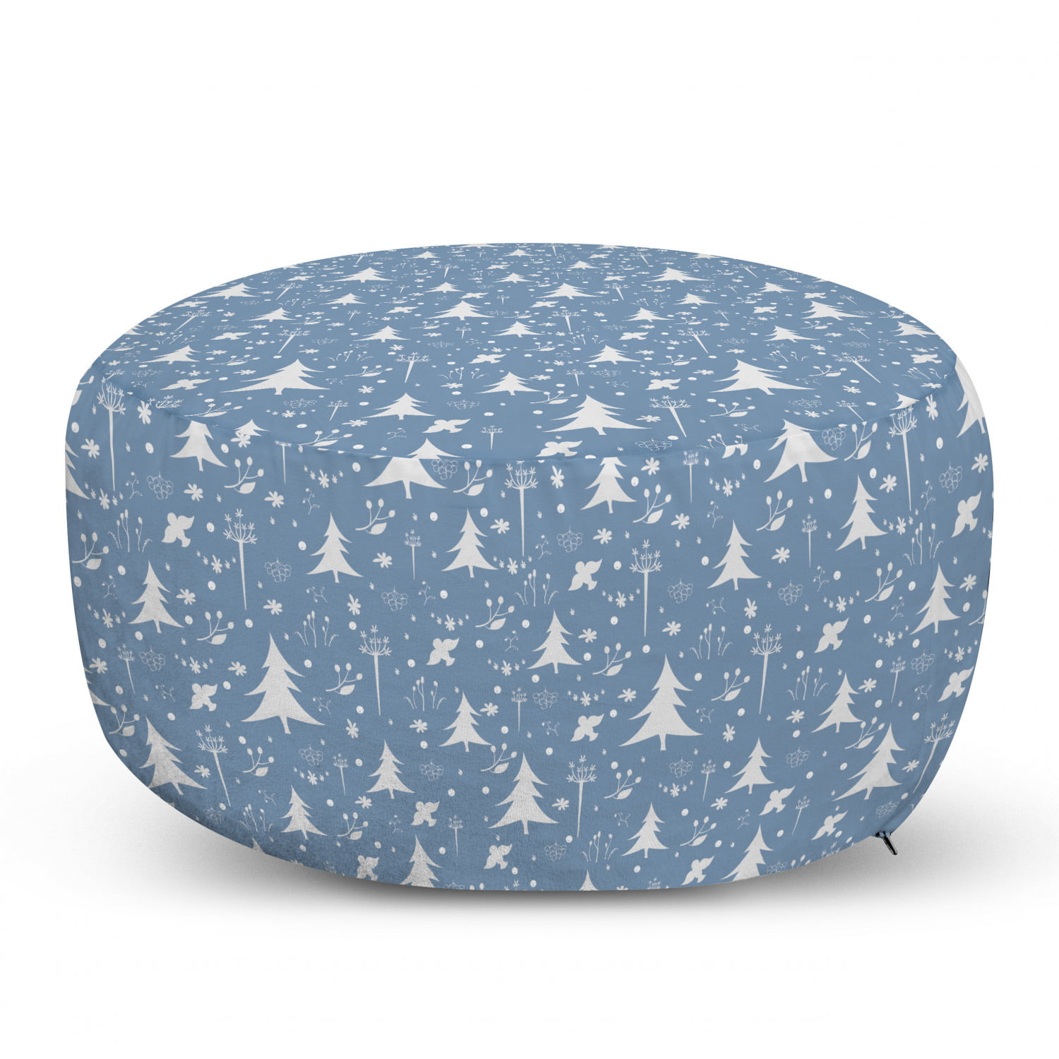 New Years Christmas Theme Winter Snow Gloves with Furry Borders Image Ambesonne Turquoise Ottoman Pouf White and Pale Blue Decorative Soft Foot Rest with Removable Cover Living Room and Bedroom