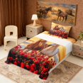 thumbnail image 3 of Erosebridal 3D Horse Twin Sheet Sets, Red Blossoms Bedding, 3pcs (1 Flat Sheet, 1 Fitted Sheet and 1 Pillowcase), 3 of 6