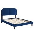 thumbnail image 3 of Platform Bed Frame, Rivet Nailhead, King, Blue Navy, Velvet, Mid Century Bedroom, Modern Contemporary Boutique HB35473, 3 of 12