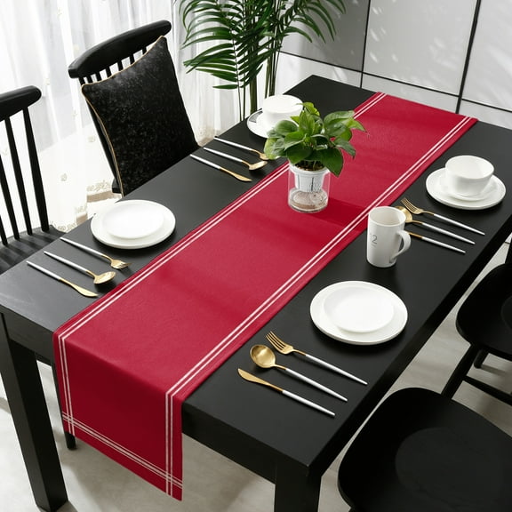 Red Solid, Cotton Linen Small Table Runner 13 x 48 inch Pure Color Non-slip Rectangular Dining Table Decor for Wedding Party Holiday Dinner