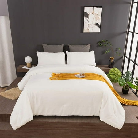 

White Fluffy Comforter Sets Queen Women Men Solid White Velvet Bedding Comforters Plain White Flannel Plush Winter Blankets All White Flurry Aesthetic Quilt White Micromink Sherpa Shaggy Bed