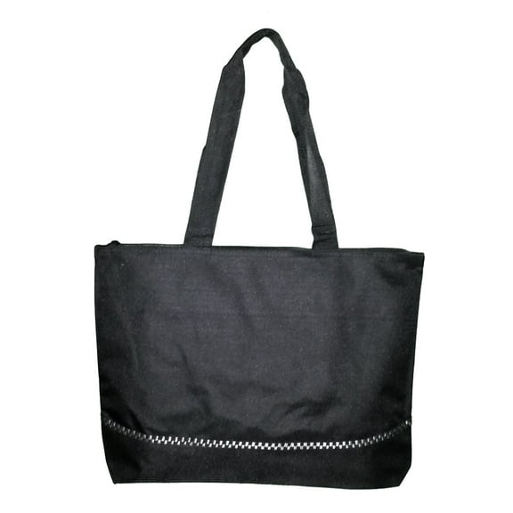 Zipper Top Black with Accent Stripe Poly Tote Bag