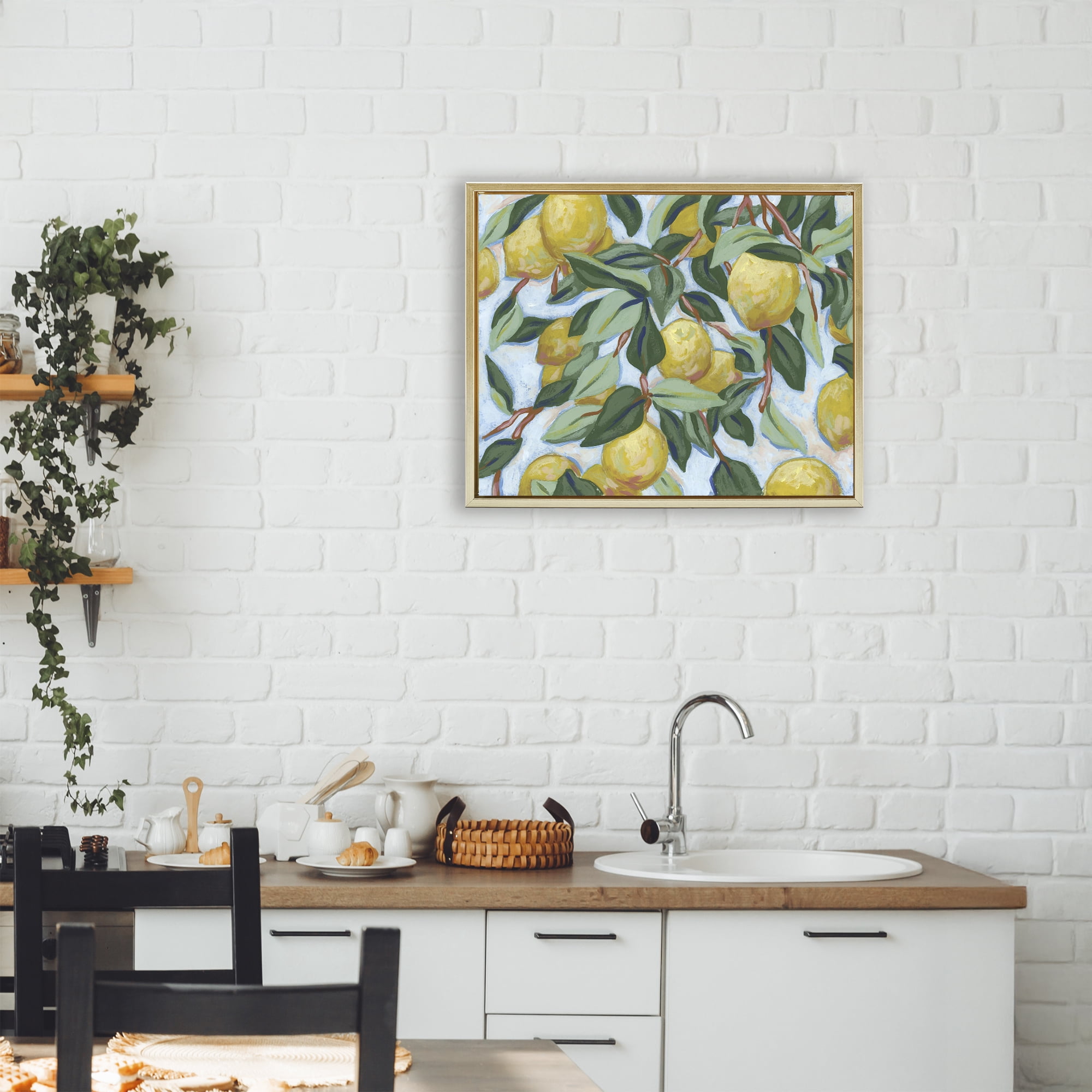 Stupell Industries Summer Citrus Tree Gold Framed Floater Canvas Wall Art, design by June Erica Vess